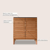 Calandre Thin Linear Slat Modern Farmhouse 2-Shelf Bath Vanity Cabinet Only (Sink Basin not Included)