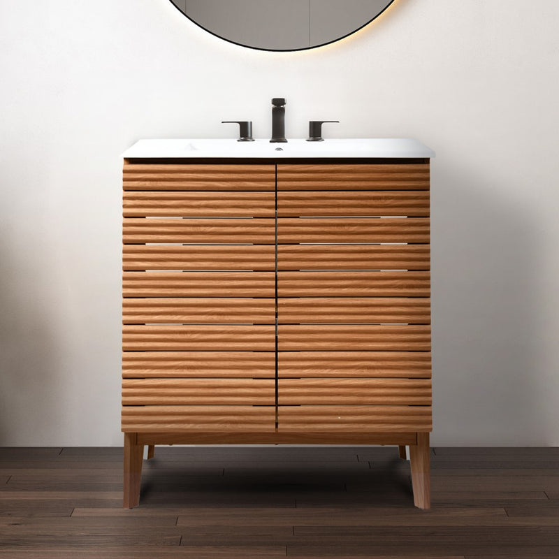 Calandre Thin Linear Slat Modern Farmhouse 2-Shelf Bath Vanity Cabinet Only (Sink Basin not Included)