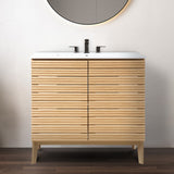 Calandre Thin Linear Slat Modern Farmhouse 2-Shelf Bath Vanity Cabinet Only (Sink Basin not Included)