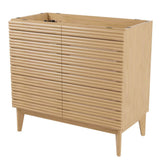 Calandre Thin Linear Slat Modern Farmhouse 2-Shelf Bath Vanity Cabinet Only (Sink Basin not Included)