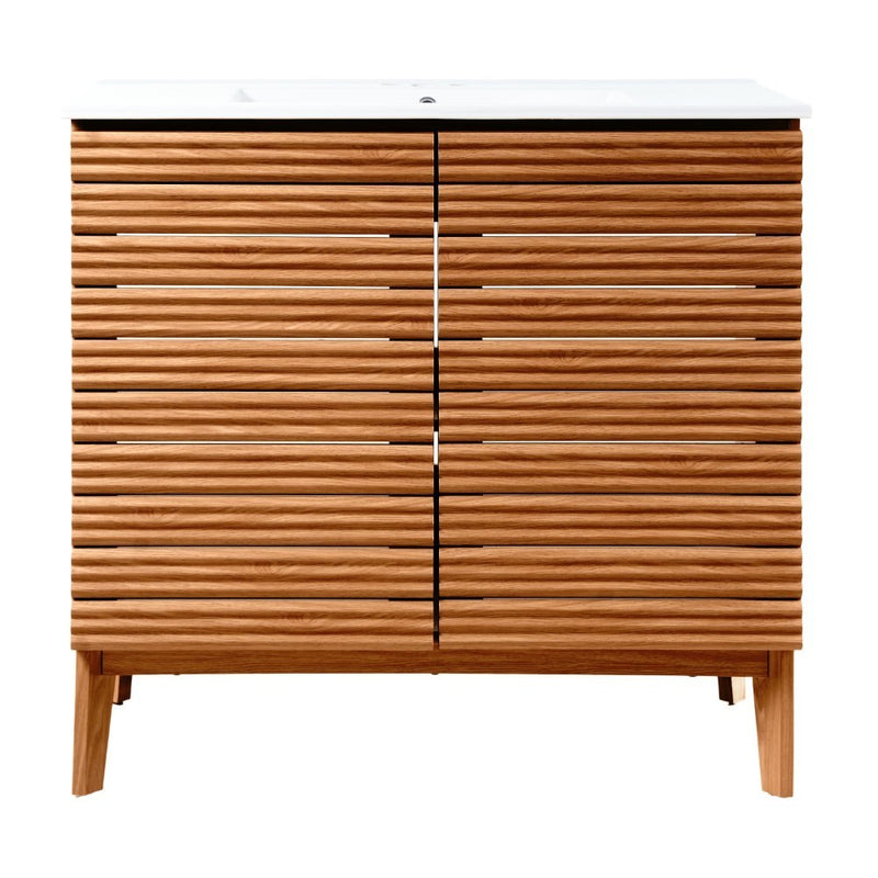 Calandre Thin Linear Slat Modern Farmhouse 2-Shelf Bath Vanity Cabinet Only (Sink Basin not Included)