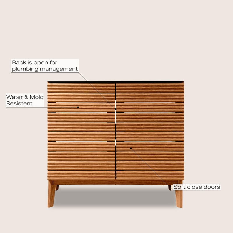 Calandre Thin Linear Slat Modern Farmhouse 2-Shelf Bath Vanity Cabinet Only (Sink Basin not Included)