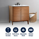 Calandre Thin Linear Slat Modern Farmhouse 2-Shelf Bath Vanity Cabinet Only (Sink Basin not Included)