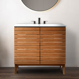 Calandre Thin Linear Slat Modern Farmhouse 2-Shelf Bath Vanity Cabinet Only (Sink Basin not Included)