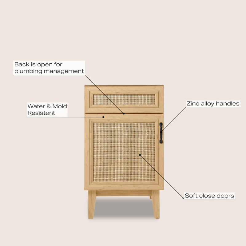 Javer Rattan Modern Farmhouse 2-Shelf Bath Vanity Cabinet Only (Sink Basin not Included) - JONATHAN Y