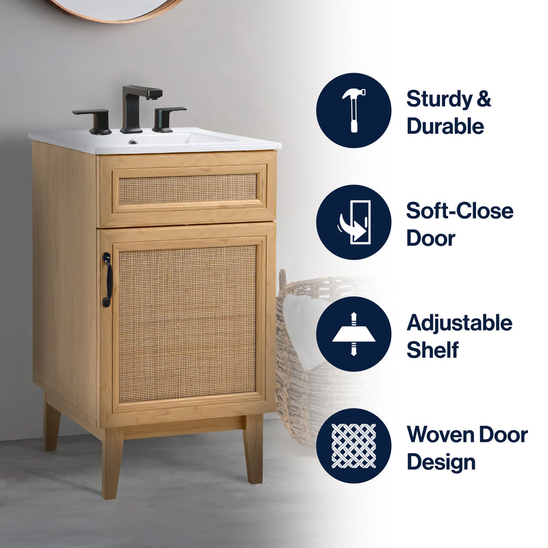 Javer Rattan Modern Farmhouse 2-Shelf Bath Vanity Cabinet Only (Sink Basin not Included)