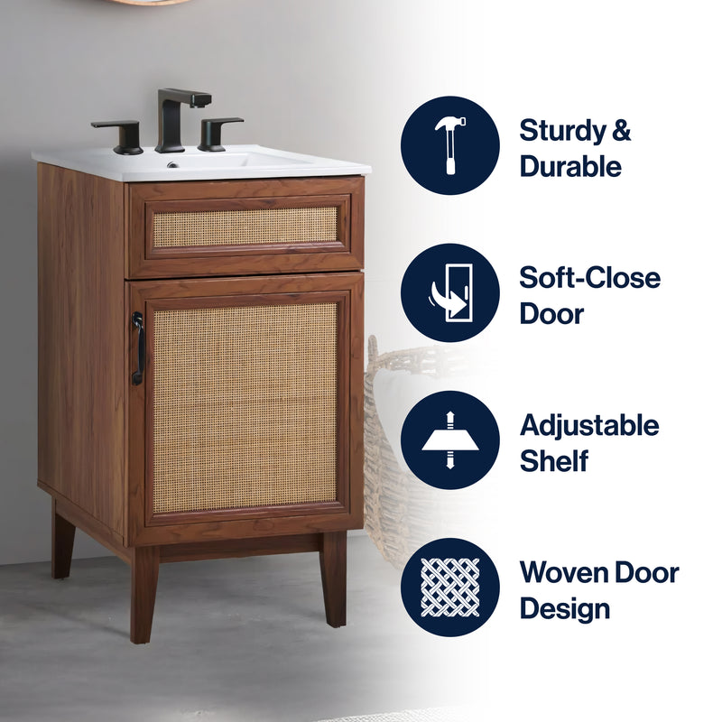Javer Rattan Modern Farmhouse 2-Shelf Bath Vanity Cabinet Only (Sink Basin not Included)