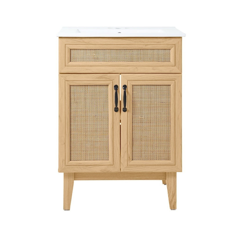 Javer Rattan Modern Farmhouse 2-Shelf Bath Vanity Cabinet Only (Sink Basin not Included) - JONATHAN Y