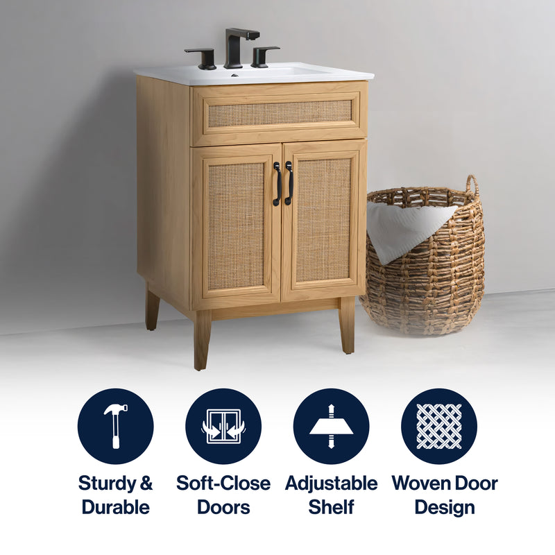 Javer Rattan Modern Farmhouse 2-Shelf Bath Vanity Cabinet Only (Sink Basin not Included)