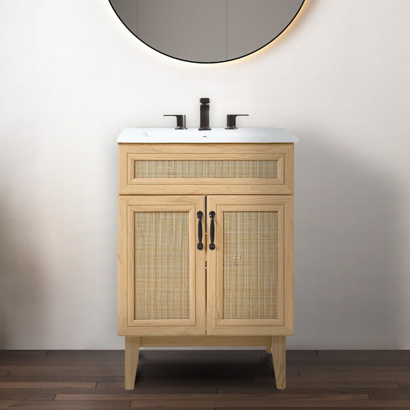 Javer Rattan Modern Farmhouse 2-Shelf Bath Vanity Cabinet Only (Sink Basin not Included)