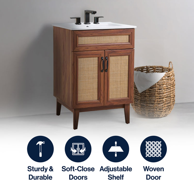 Javer Rattan Modern Farmhouse 2-Shelf Bath Vanity Cabinet Only (Sink Basin not Included)