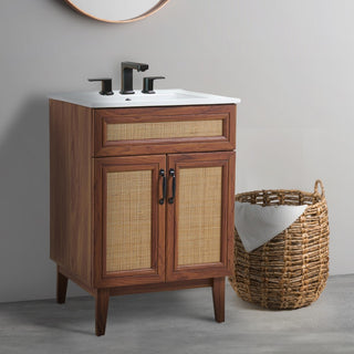 Javer Rattan Modern Farmhouse 2-Shelf Bath Vanity Cabinet Only (Sink Basin not Included) - JONATHAN Y