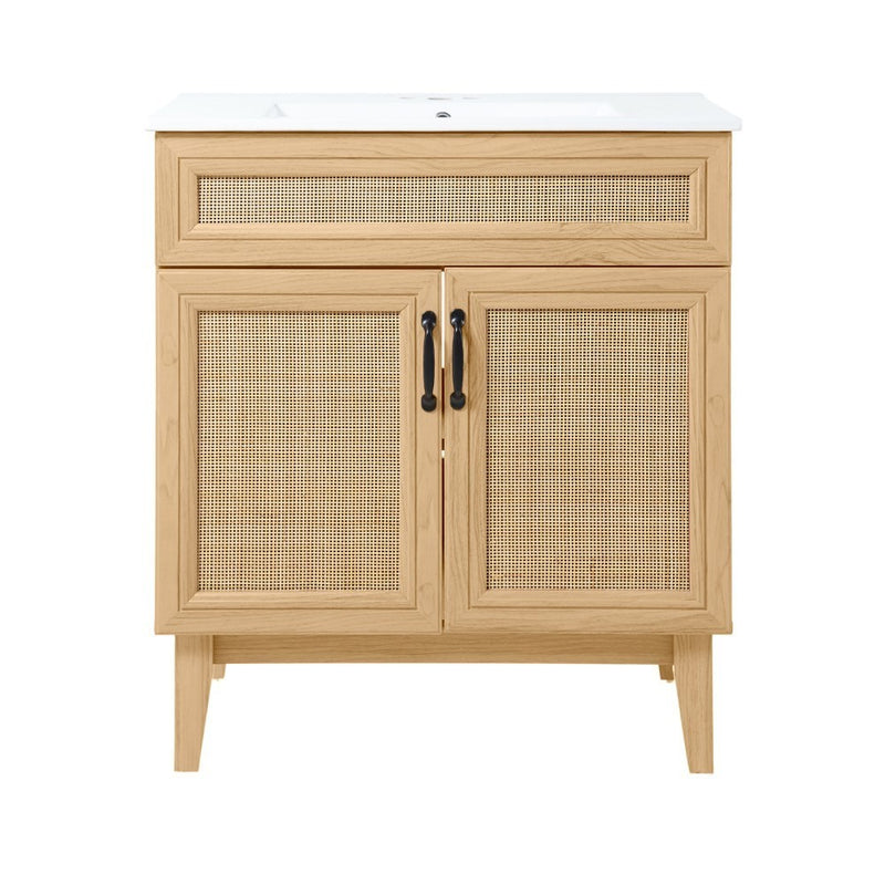 Javer Rattan Modern Farmhouse 2-Shelf Bath Vanity Cabinet Only (Sink Basin not Included)