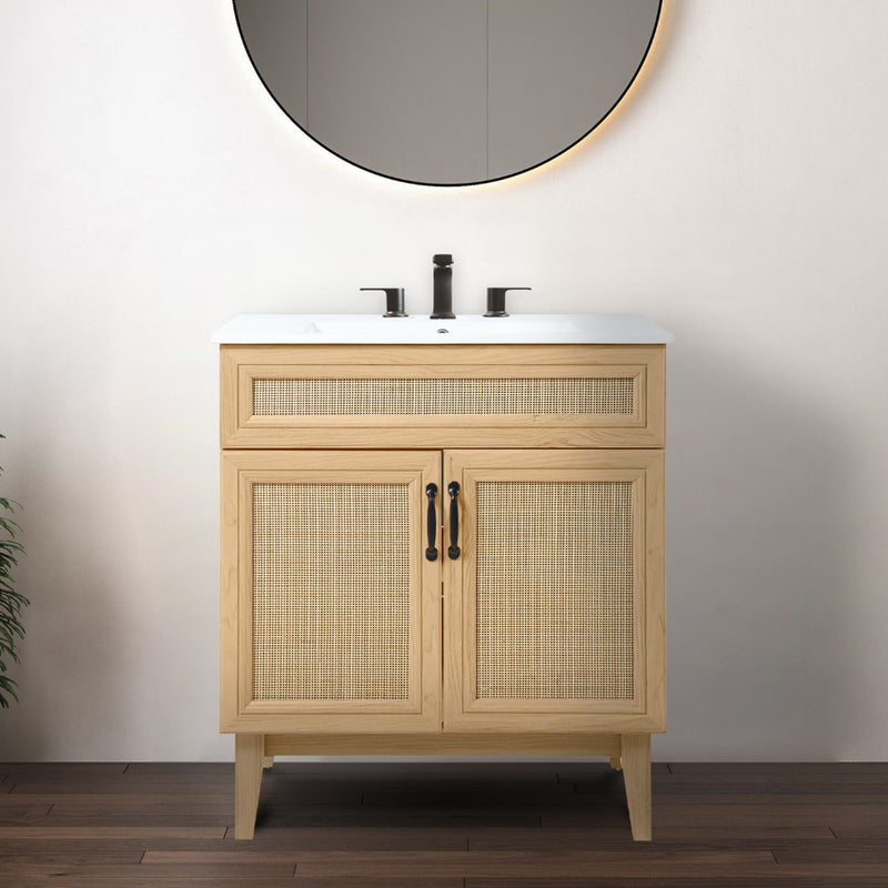 Javer Rattan Modern Farmhouse 2-Shelf Bath Vanity Cabinet Only (Sink Basin not Included)