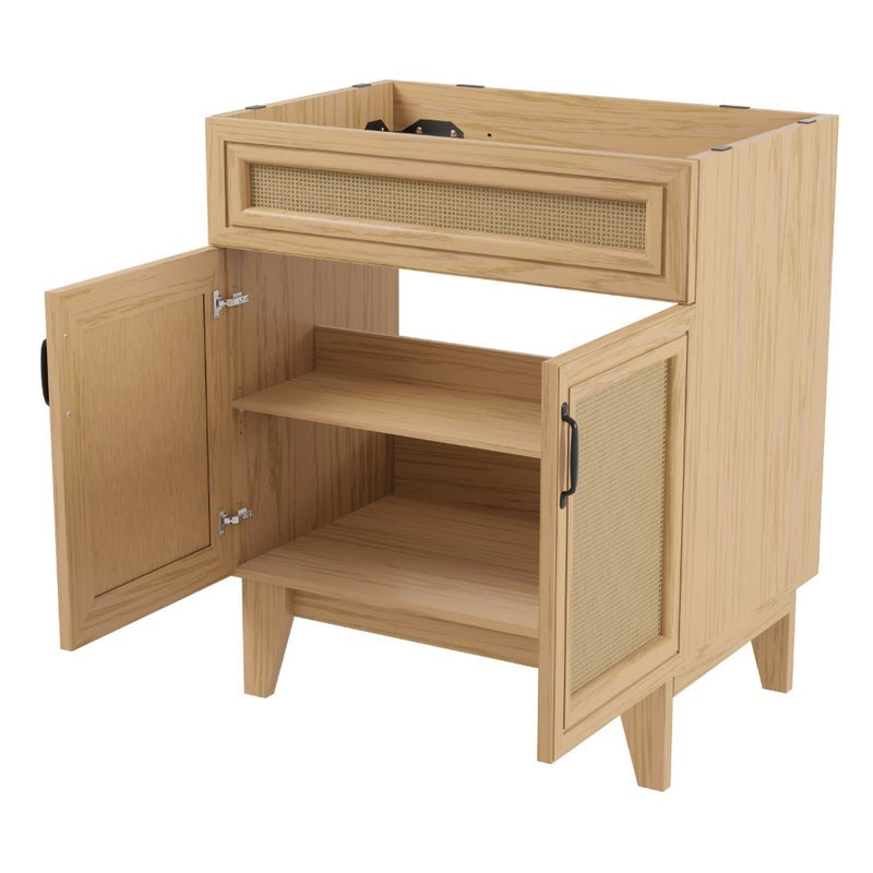 Javer Rattan Modern Farmhouse 2-Shelf Bath Vanity Cabinet Only (Sink Basin not Included)