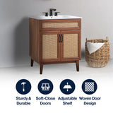 Javer Rattan Modern Farmhouse 2-Shelf Bath Vanity Cabinet Only (Sink Basin not Included)