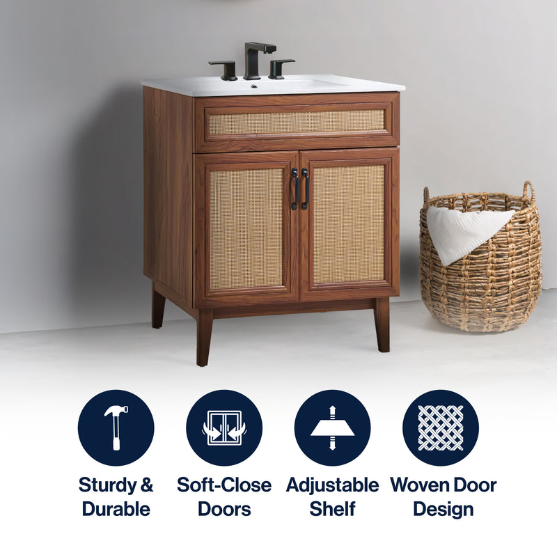 Javer Rattan Modern Farmhouse 2-Shelf Bath Vanity Cabinet Only (Sink Basin not Included)