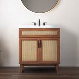 Javer Rattan Modern Farmhouse 2-Shelf Bath Vanity Cabinet Only (Sink Basin not Included)
