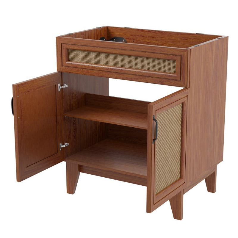 Javer Rattan Modern Farmhouse 2-Shelf Bath Vanity Cabinet Only (Sink Basin not Included)