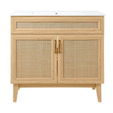 Javer Rattan Modern Farmhouse 2-Shelf Bath Vanity Cabinet Only (Sink Basin not Included)