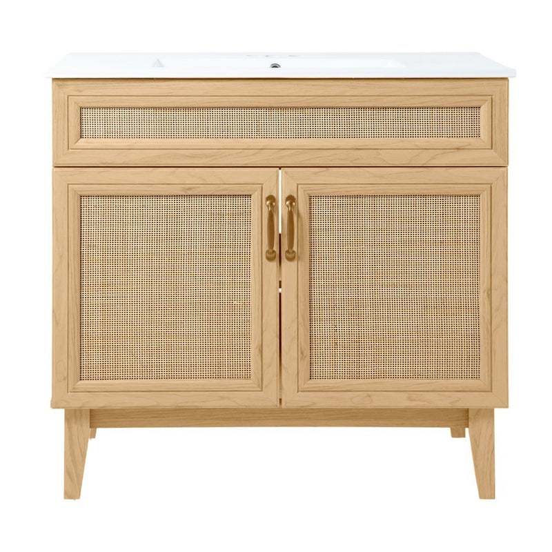 Javer Rattan Modern Farmhouse 2-Shelf Bath Vanity Cabinet Only (Sink Basin not Included)