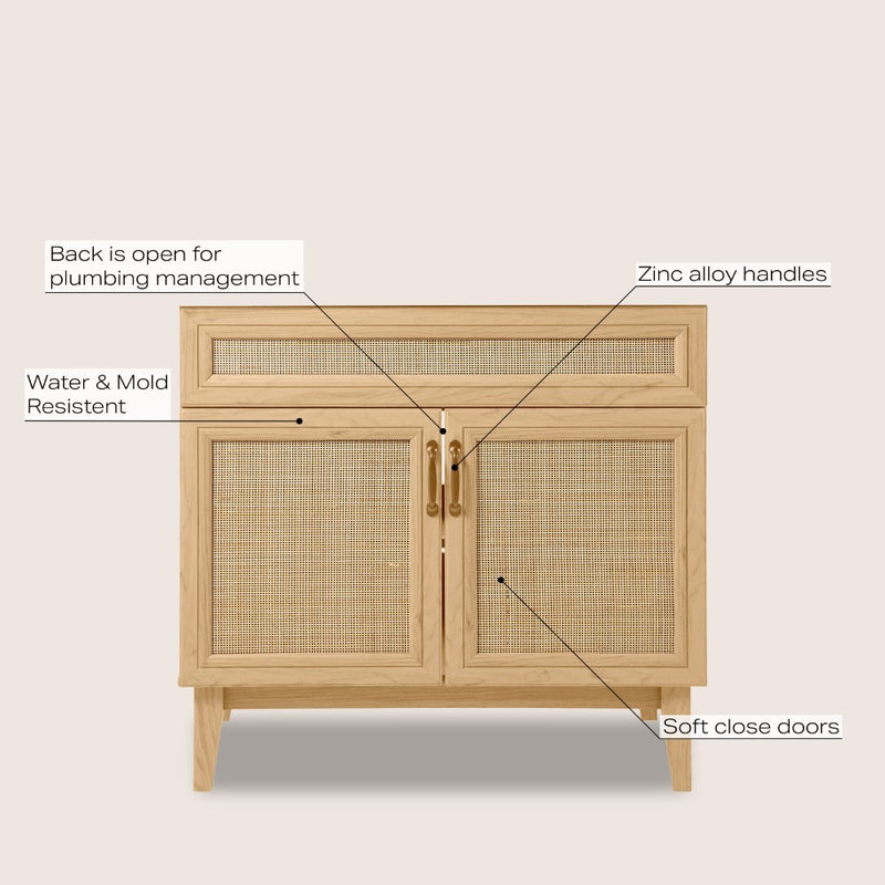 Javer Rattan Modern Farmhouse 2-Shelf Bath Vanity Cabinet Only (Sink Basin not Included)