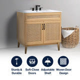 Javer Rattan Modern Farmhouse 2-Shelf Bath Vanity Cabinet Only (Sink Basin not Included)