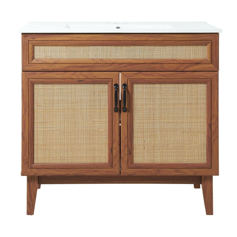 Javer Rattan Modern Farmhouse 2-Shelf Bath Vanity Cabinet Only (Sink Basin not Included)