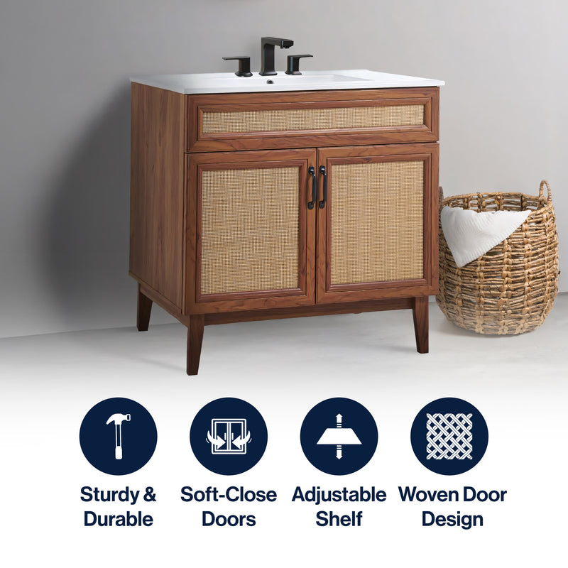 Javer Rattan Modern Farmhouse 2-Shelf Bath Vanity Cabinet Only (Sink Basin not Included)