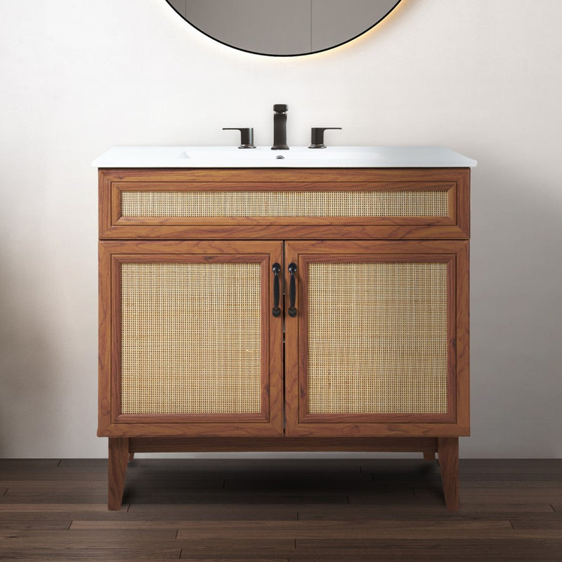 Javer Rattan Modern Farmhouse 2-Shelf Bath Vanity Cabinet Only (Sink Basin not Included)