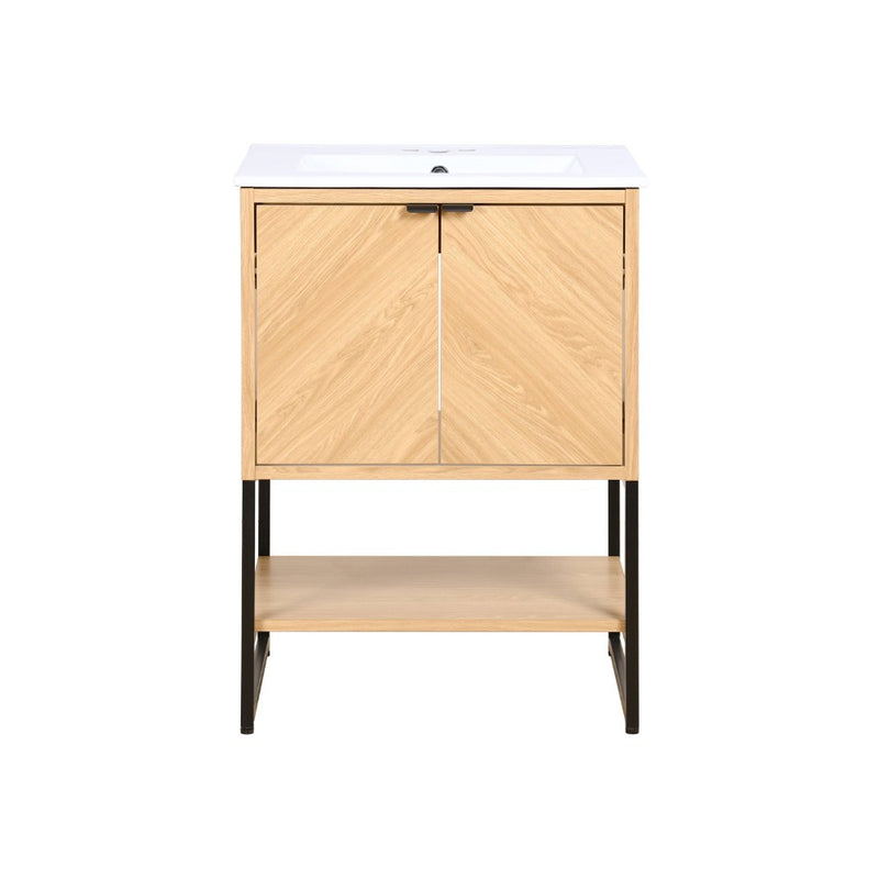 Juhl Chevron-Front Modern Minimalist 2-Shelf Bath Vanity Cabinet Only (Sink Basin Not Included) - JONATHAN Y