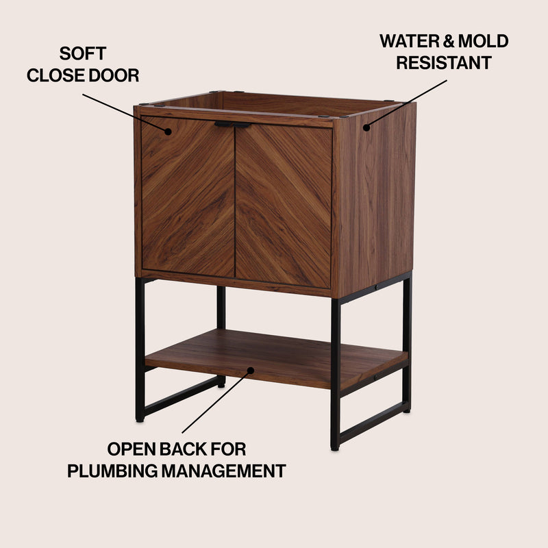 Juhl Chevron-Front Modern Minimalist 2-Shelf Bath Vanity Cabinet Only (Sink Basin Not Included)
