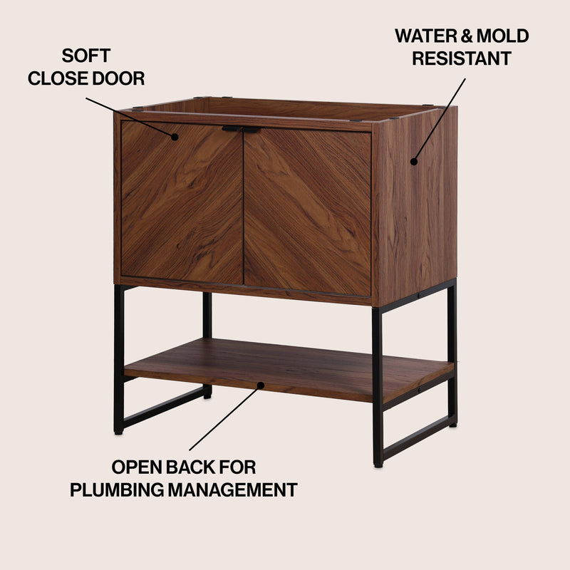 Juhl Chevron-Front Modern Minimalist 2-Shelf Bath Vanity Cabinet Only (Sink Basin Not Included)