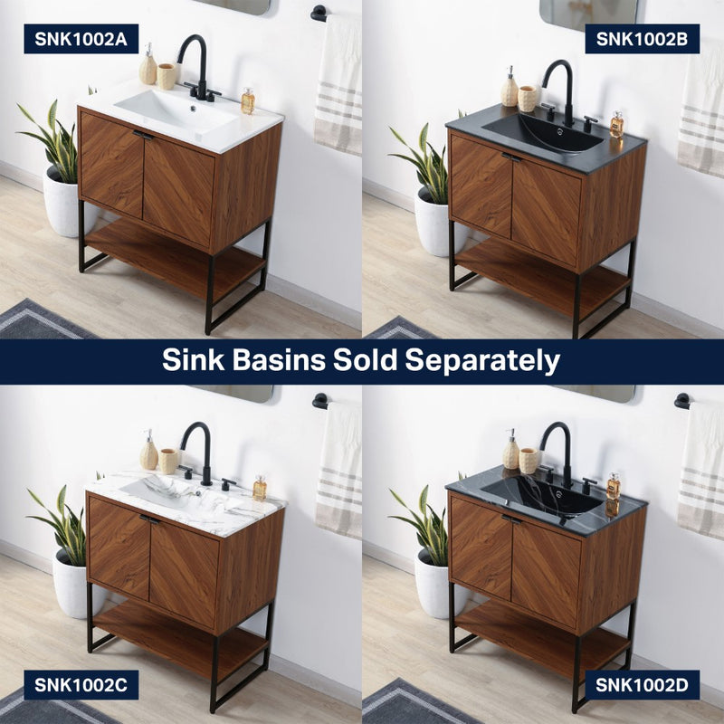 Juhl Chevron-Front Modern Minimalist 2-Shelf Bath Vanity Cabinet Only (Sink Basin Not Included)