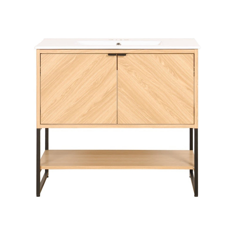 Juhl Chevron-Front Modern Minimalist 2-Shelf Bath Vanity Cabinet Only (Sink Basin Not Included)