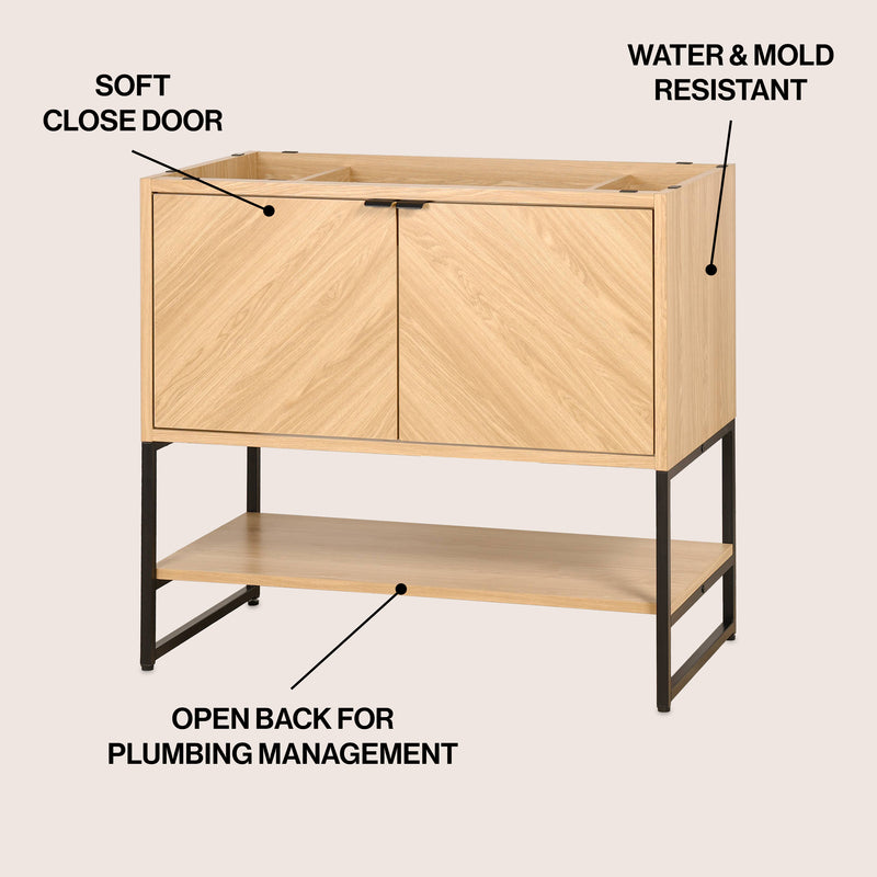 Juhl Chevron-Front Modern Minimalist 2-Shelf Bath Vanity Cabinet Only (Sink Basin Not Included)