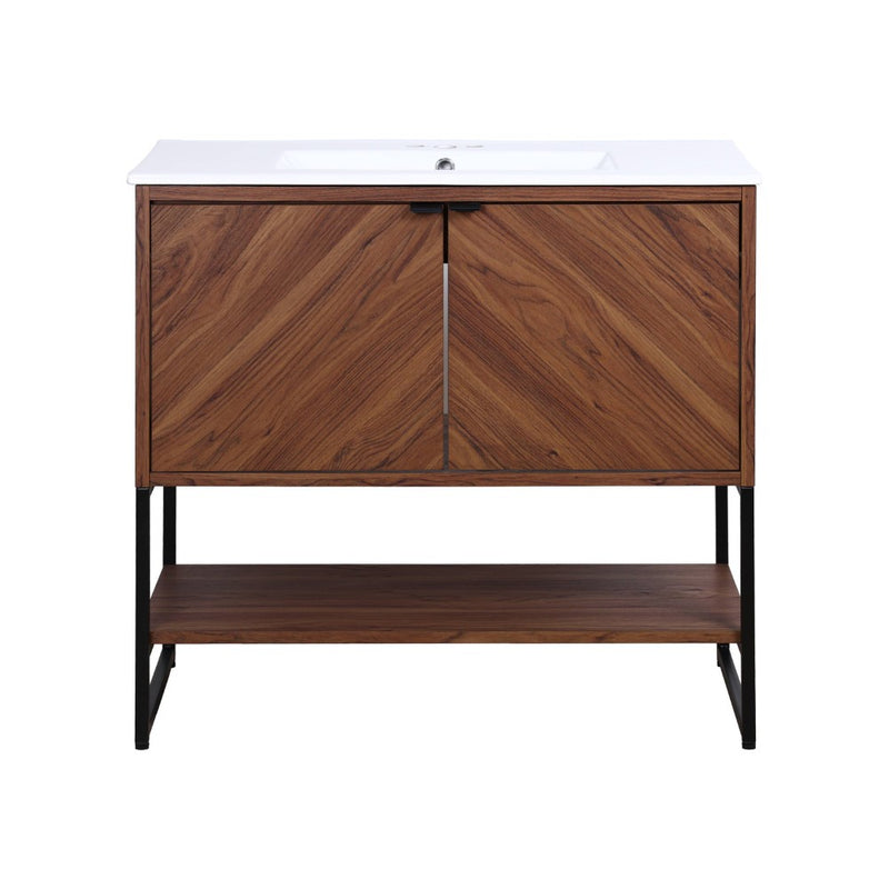 Juhl Chevron-Front Modern Minimalist 2-Shelf Bath Vanity Cabinet Only (Sink Basin Not Included)