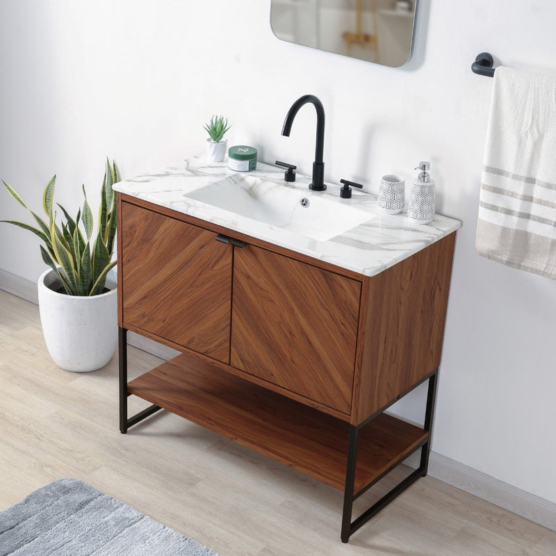 Juhl Chevron-Front Modern Minimalist 2-Shelf Bath Vanity Cabinet Only (Sink Basin Not Included)