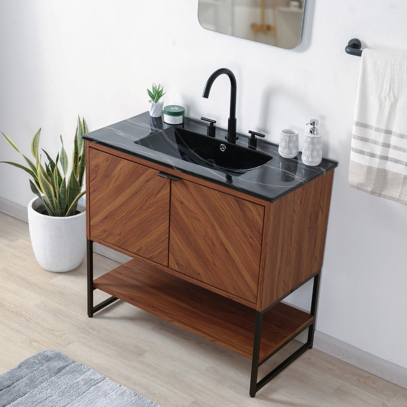 Juhl Chevron-Front Modern Minimalist 2-Shelf Bath Vanity Cabinet Only (Sink Basin Not Included)