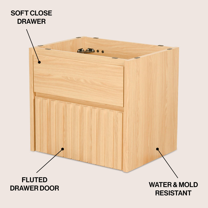 Sherwin Slat Modern Coastal 2-Drawer Wall Mounted Bath Vanity Cabinet Only (Sink Basin Not Included)