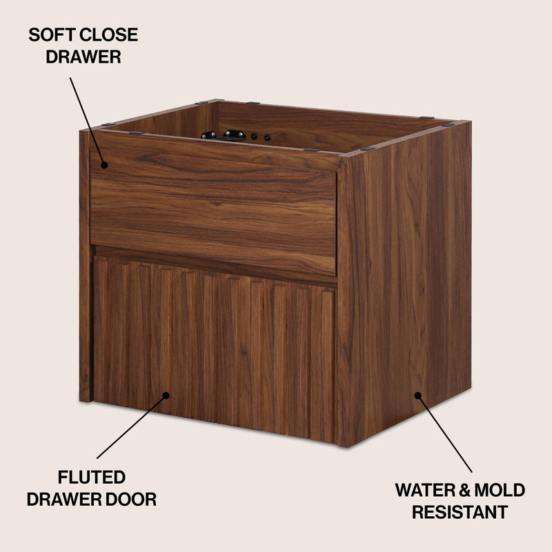 Sherwin Slat Modern Coastal 2-Drawer Wall Mounted Bath Vanity Cabinet Only (Sink Basin Not Included)