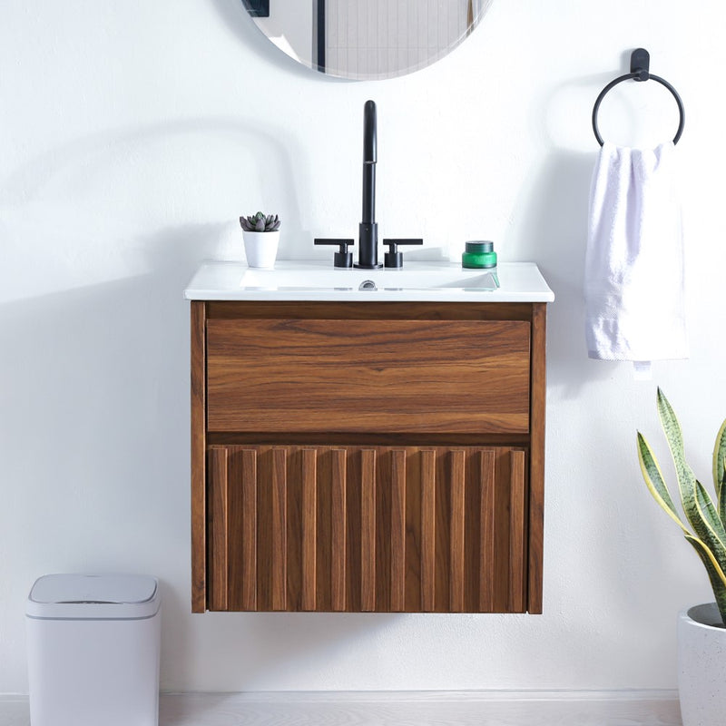 Sherwin Slat Modern Coastal 2-Drawer Wall Mounted Bath Vanity Cabinet Only (Sink Basin Not Included) - JONATHAN Y