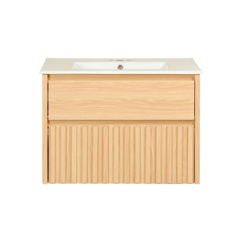 Sherwin Slat Modern Coastal 2-Drawer Wall Mounted Bath Vanity Cabinet Only (Sink Basin Not Included)