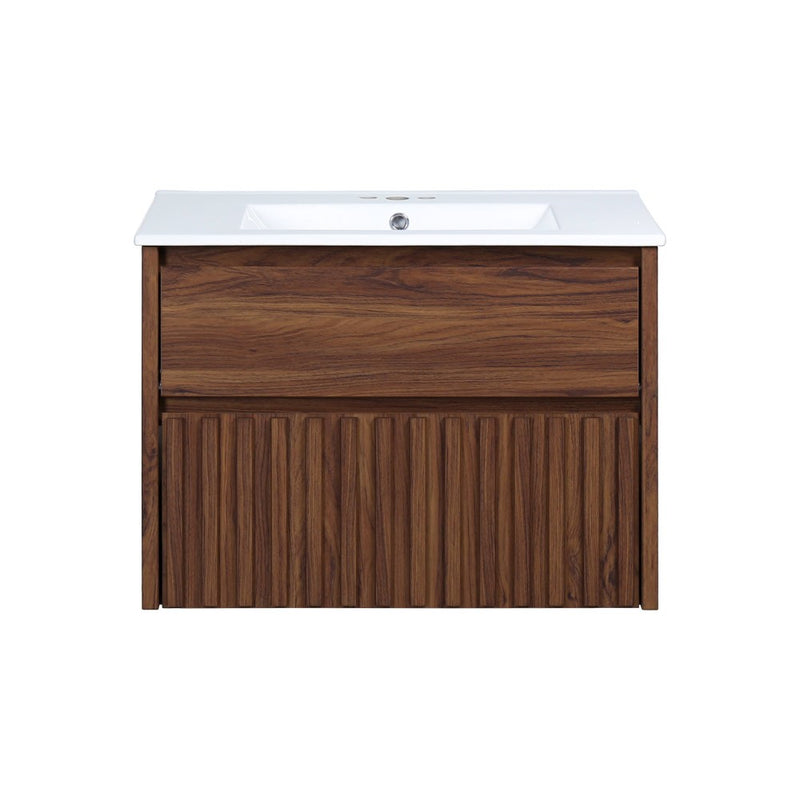 Sherwin Slat Modern Coastal 2-Drawer Wall Mounted Bath Vanity Cabinet Only (Sink Basin Not Included)