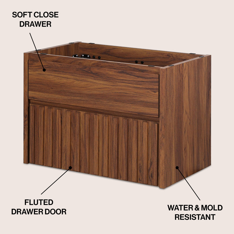 Sherwin Slat Modern Coastal 2-Drawer Wall Mounted Bath Vanity Cabinet Only (Sink Basin Not Included)