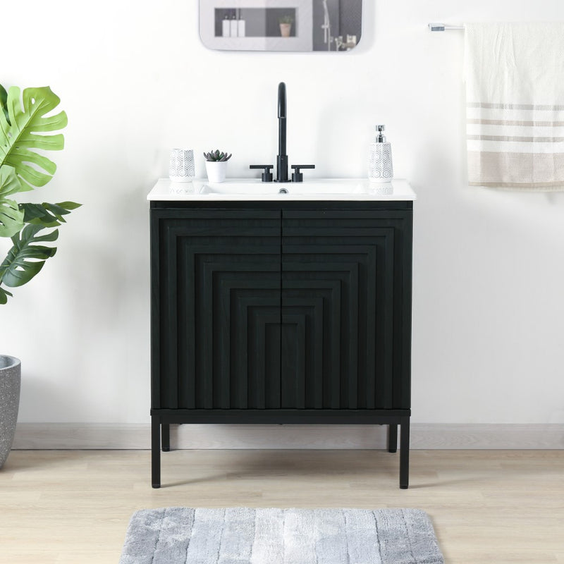 Rowan Geometric Modern Transitional 2-Shelf Bath Vanity Cabinet Only (Sink Basin Not Included)