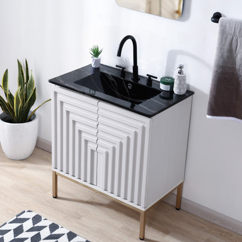 Rowan Geometric Modern Transitional 2-Shelf Bath Vanity Cabinet Only (Sink Basin Not Included) - JONATHAN Y
