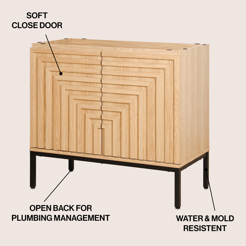 Rowan Geometric Modern Transitional 2-Shelf Bath Vanity Cabinet Only (Sink Basin Not Included)