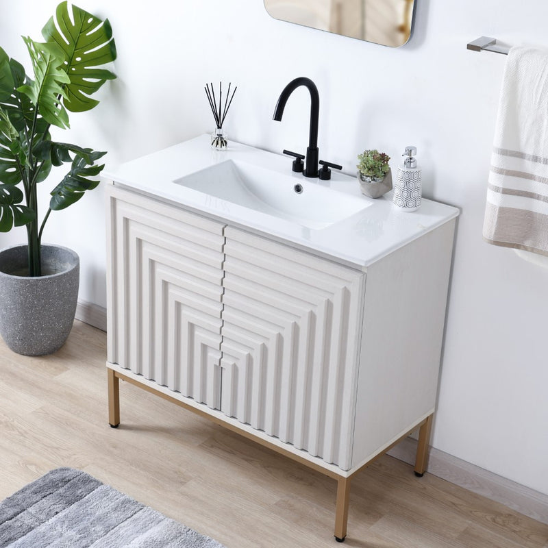 Rowan Geometric Modern Transitional 2-Shelf Bath Vanity Cabinet Only (Sink Basin Not Included)