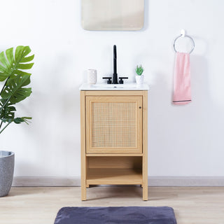 Jasper Rattan Modern Coastal 2-Shelf Bath Vanity Cabinet Only (Sink Basin Not Included) - JONATHAN Y
